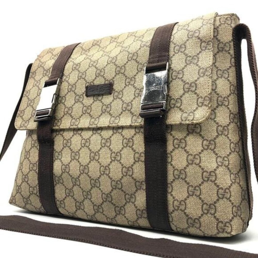 Authentic Gucci GG Supreme Web Canvas Sherry Messenger Bag Monogram Flap Tote - Picture 6 of 15